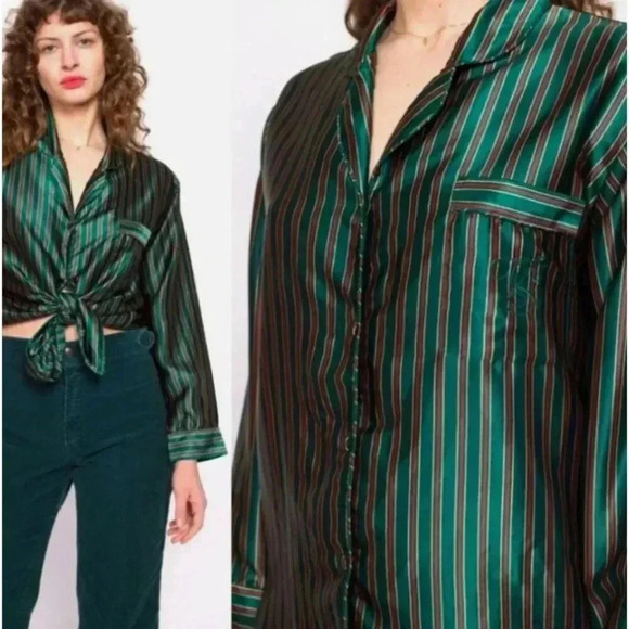 Victoria's Secret Other - Victoria's Secret Womens Vintage Gold Label Striped Pajama Large Green XM EXC